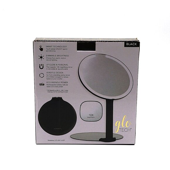 Glo Tech LED Travel Mirror Foldable Compact Lighted NEW Open Box - Picture 2 of 4